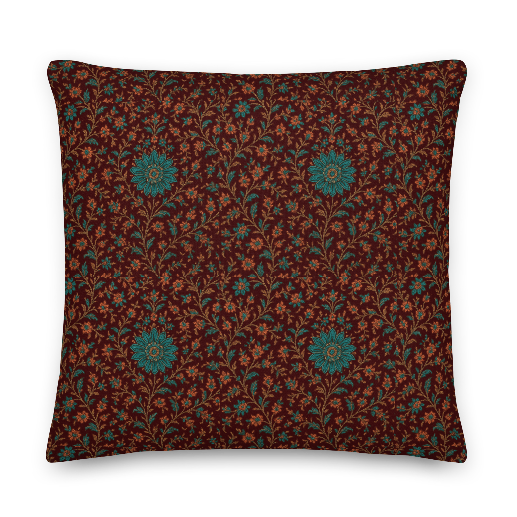 Alankari Heritage Floral Pillow | Maroon & Turquoise | 18x18 / 22x22