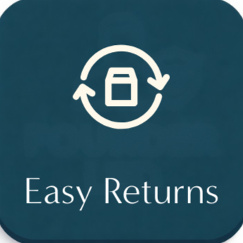Icon of a recycling arrow surrounding a clothing tag, with the text 'Easy Returns' below.