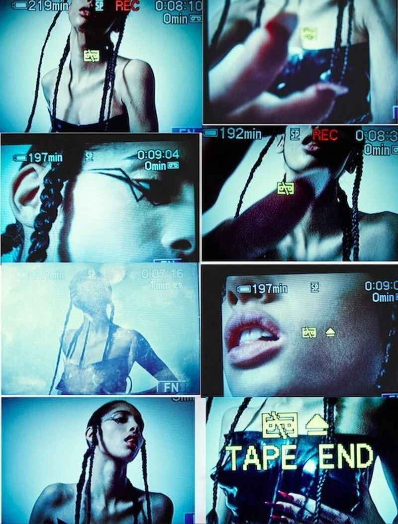 A collage of eight camera screenshots capturing a woman with braided hair