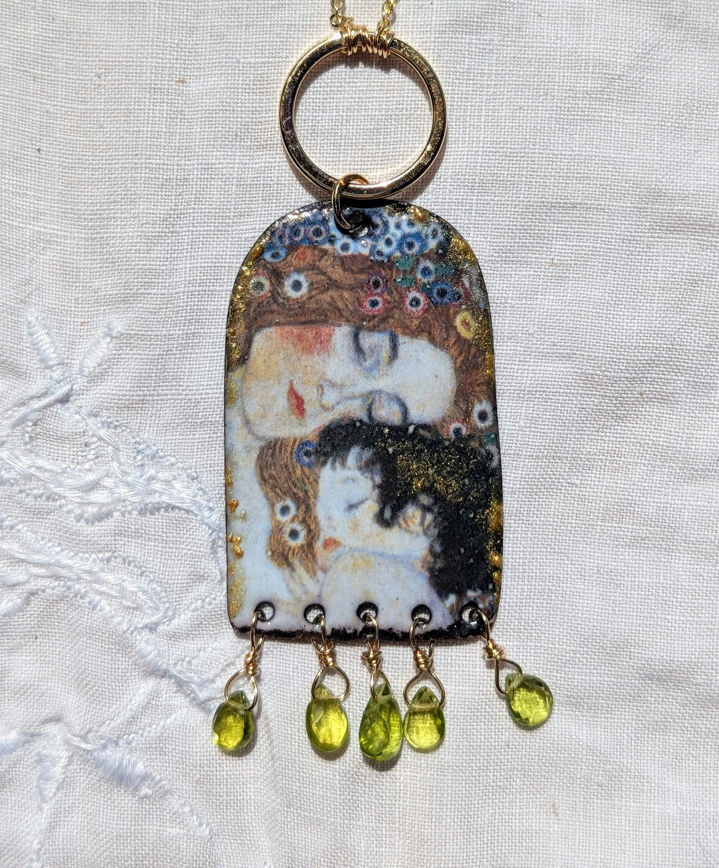 14k Gold Filled Mother & Child Necklace with Peridot Gems