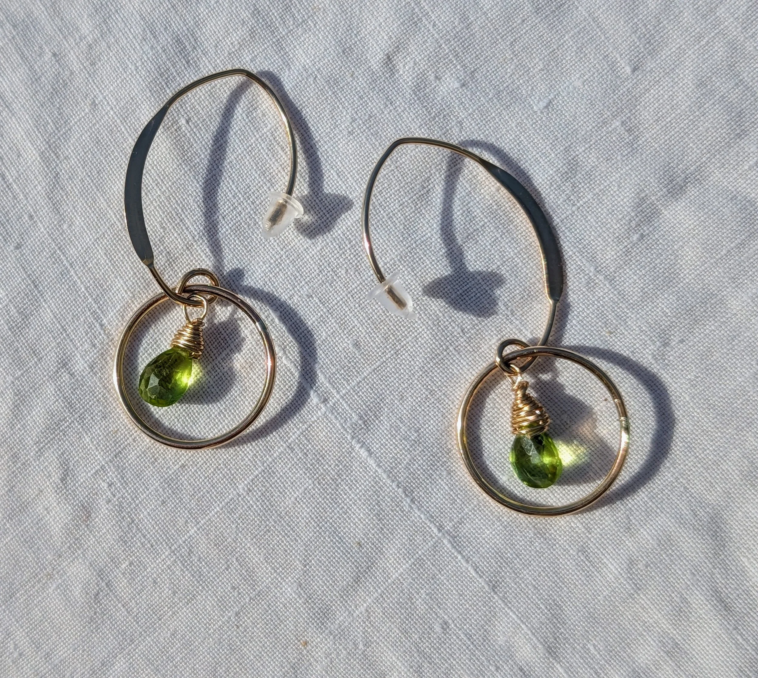 Chic 14K gold filled Hoop Earrings with Peridot Gem Accents