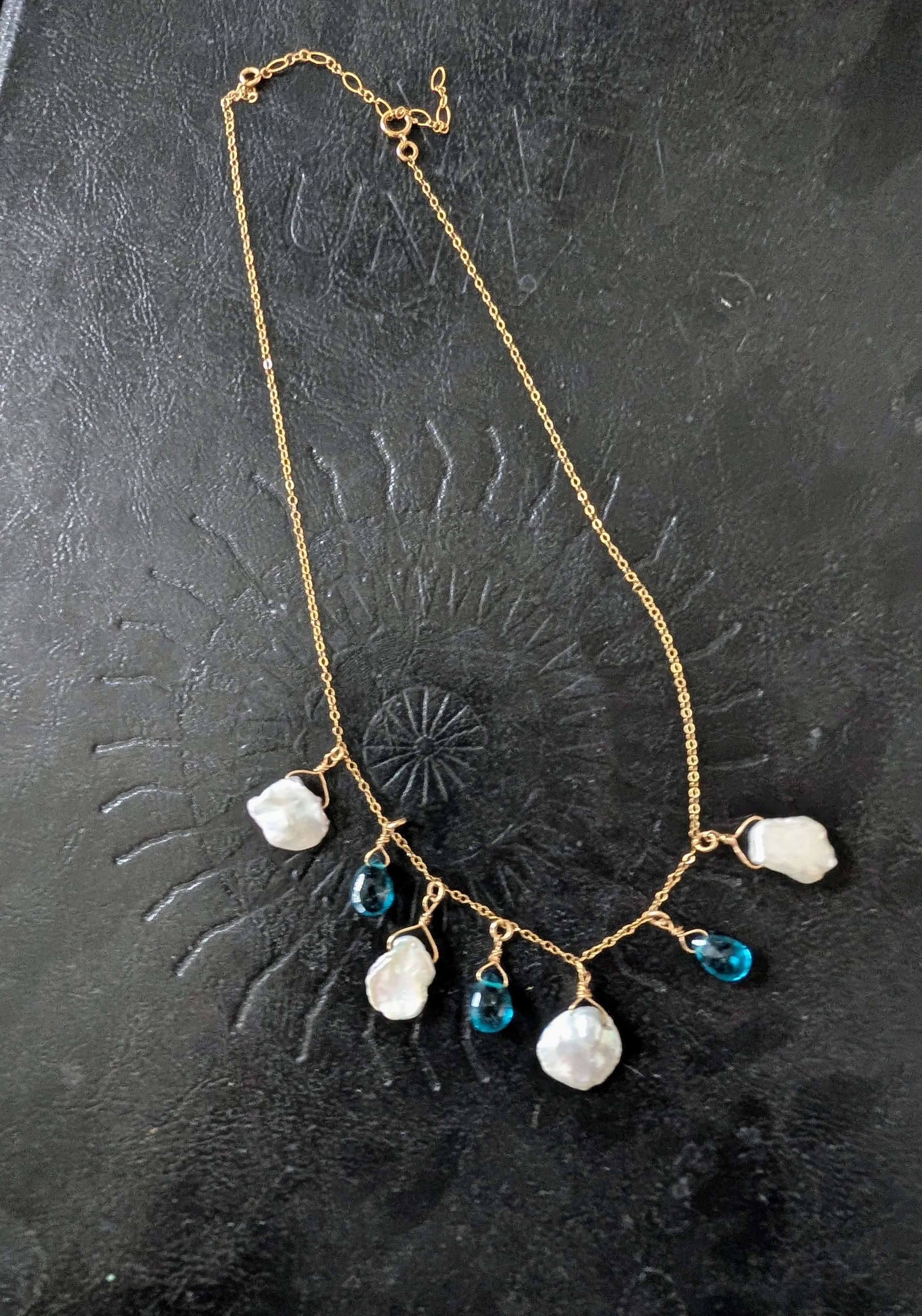 Freshwater  Pearl  and London Blue Quartz Necklace
