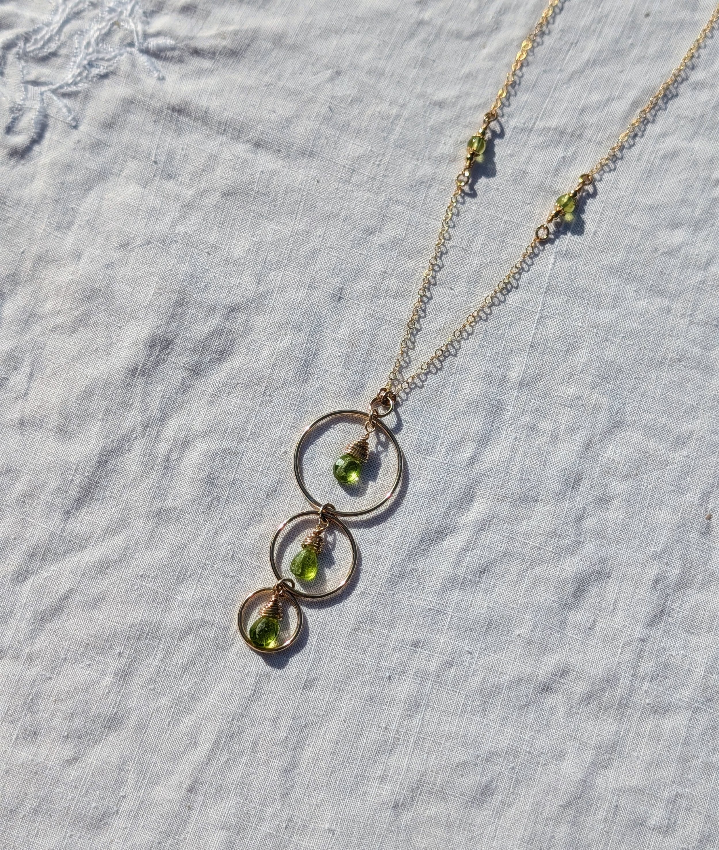 Triple Hoops and Peridot Stone Necklace