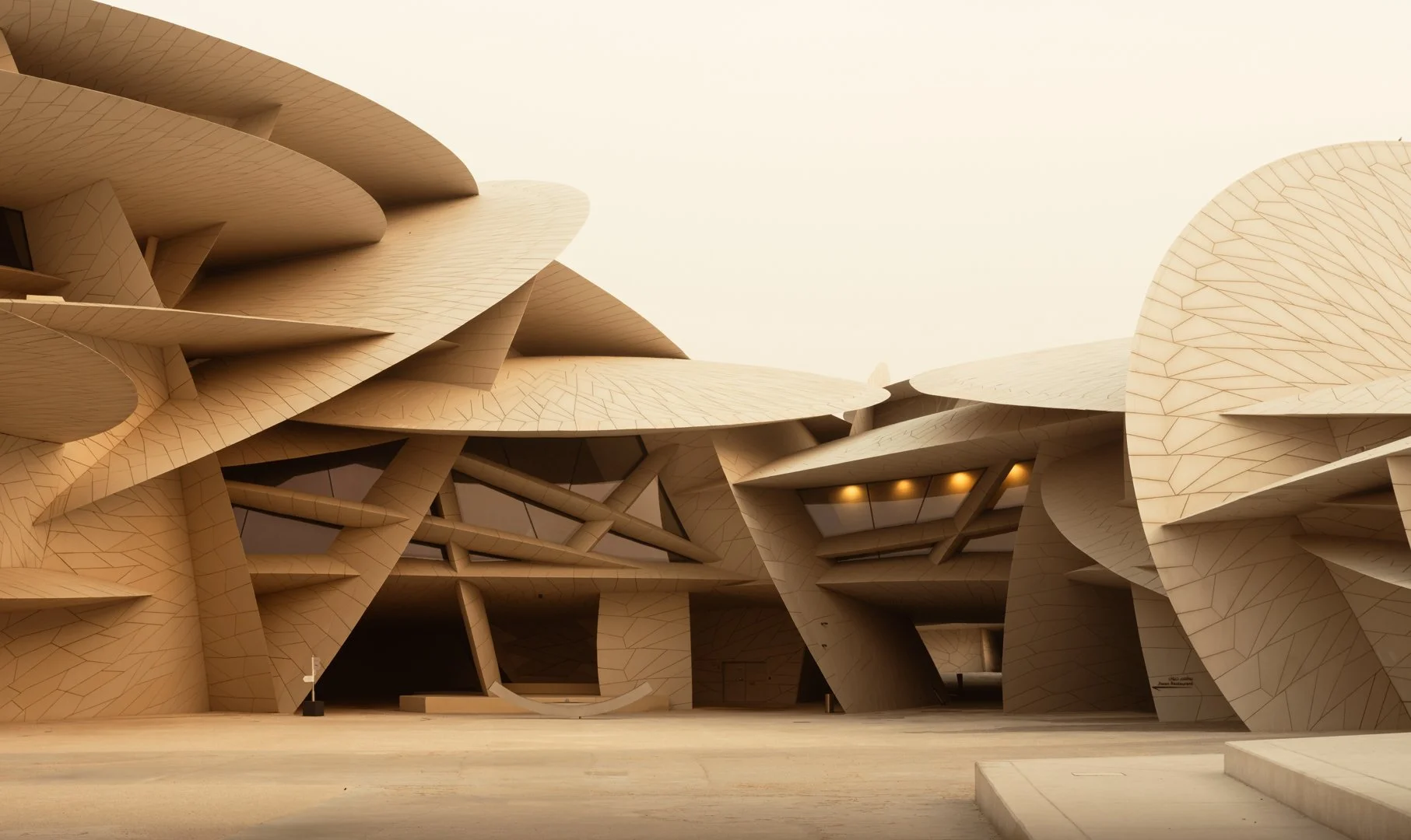 National Museum of Qatar desert-rose architecture — exterior form and layering