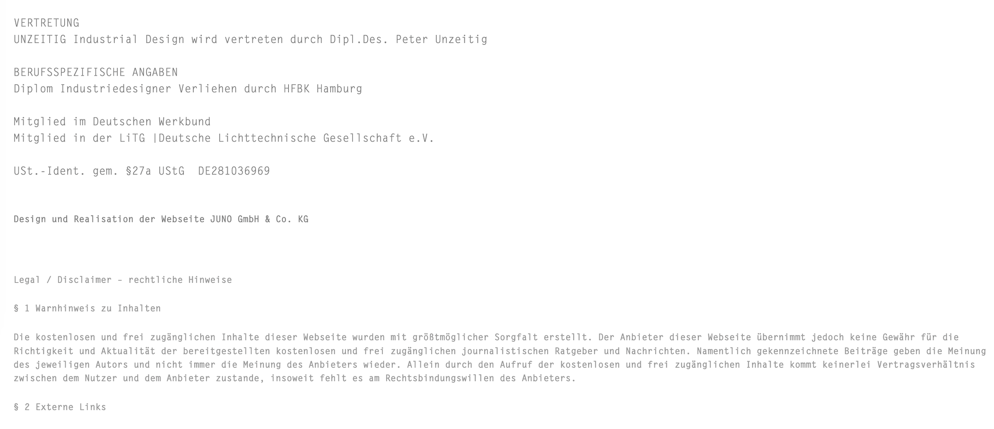 weiße Seite, Impressum Website