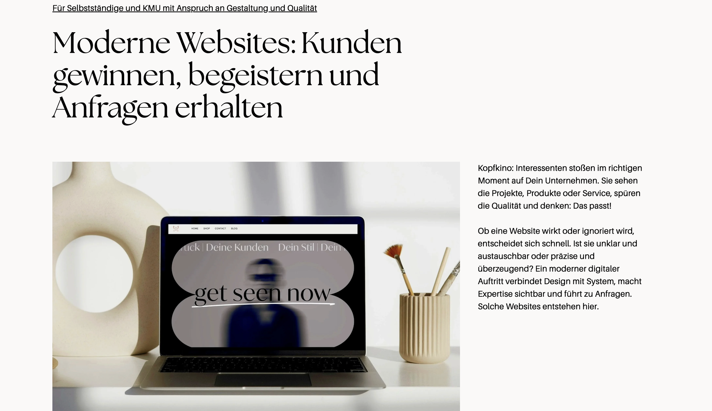 Screenprint Website mit Text, Bild und Copy