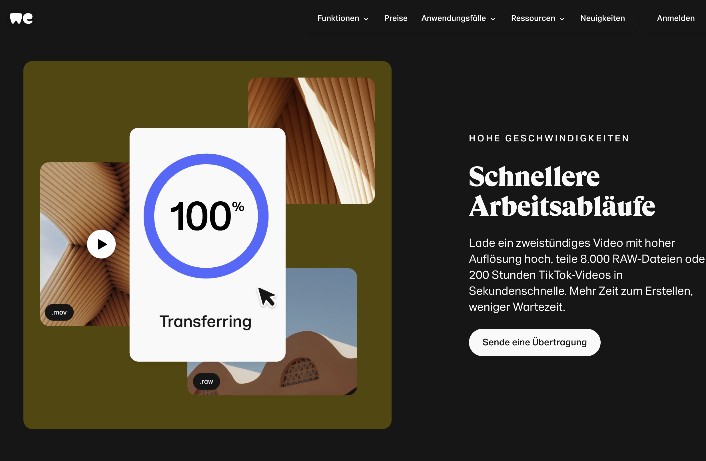 Desktop-Picture von Oberfläche von wetransfer