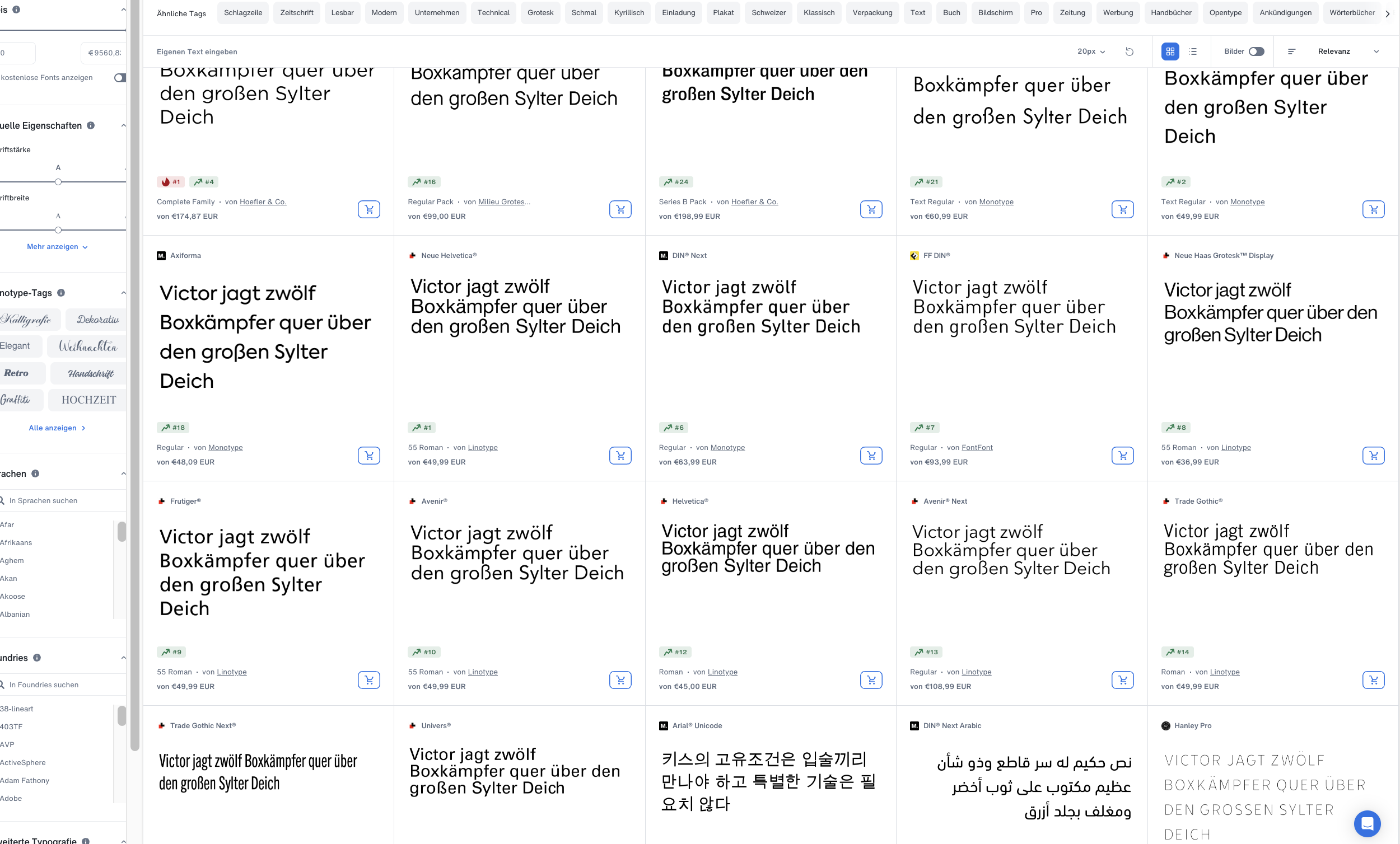 Viele Schriften zu Auswahl bei MyFonts
