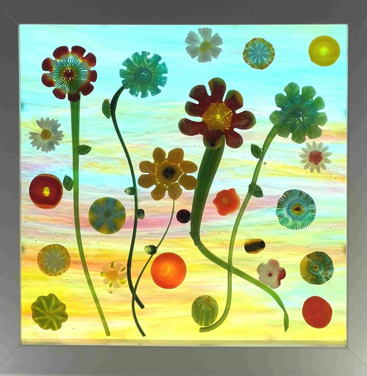 fused glass flower scene