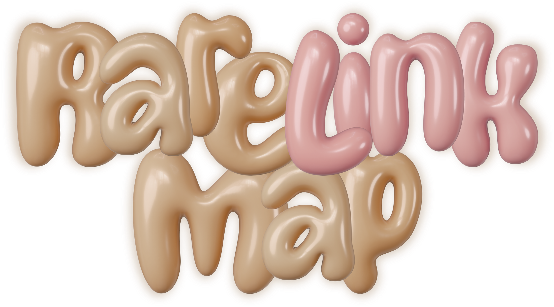 The phrase 'RareLink Map' written in balloon-like, shiny, bubblegum pink, and beige letters with a glossy finish.