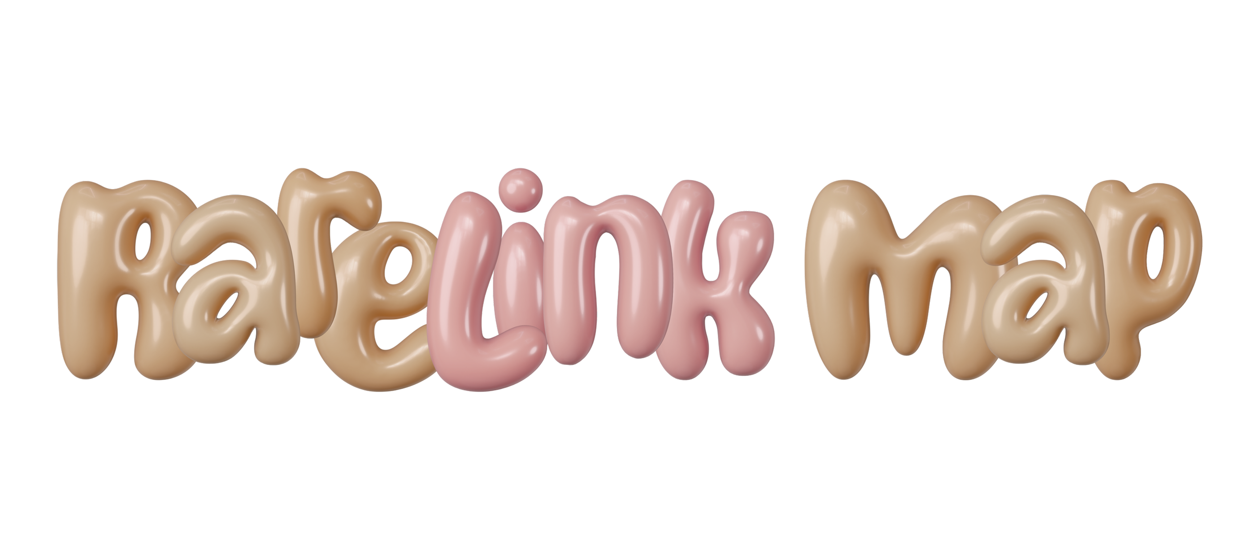 The phrase 'RareLink Map' written in a 3D, balloon-style font with beige and pink colors against a black background.
