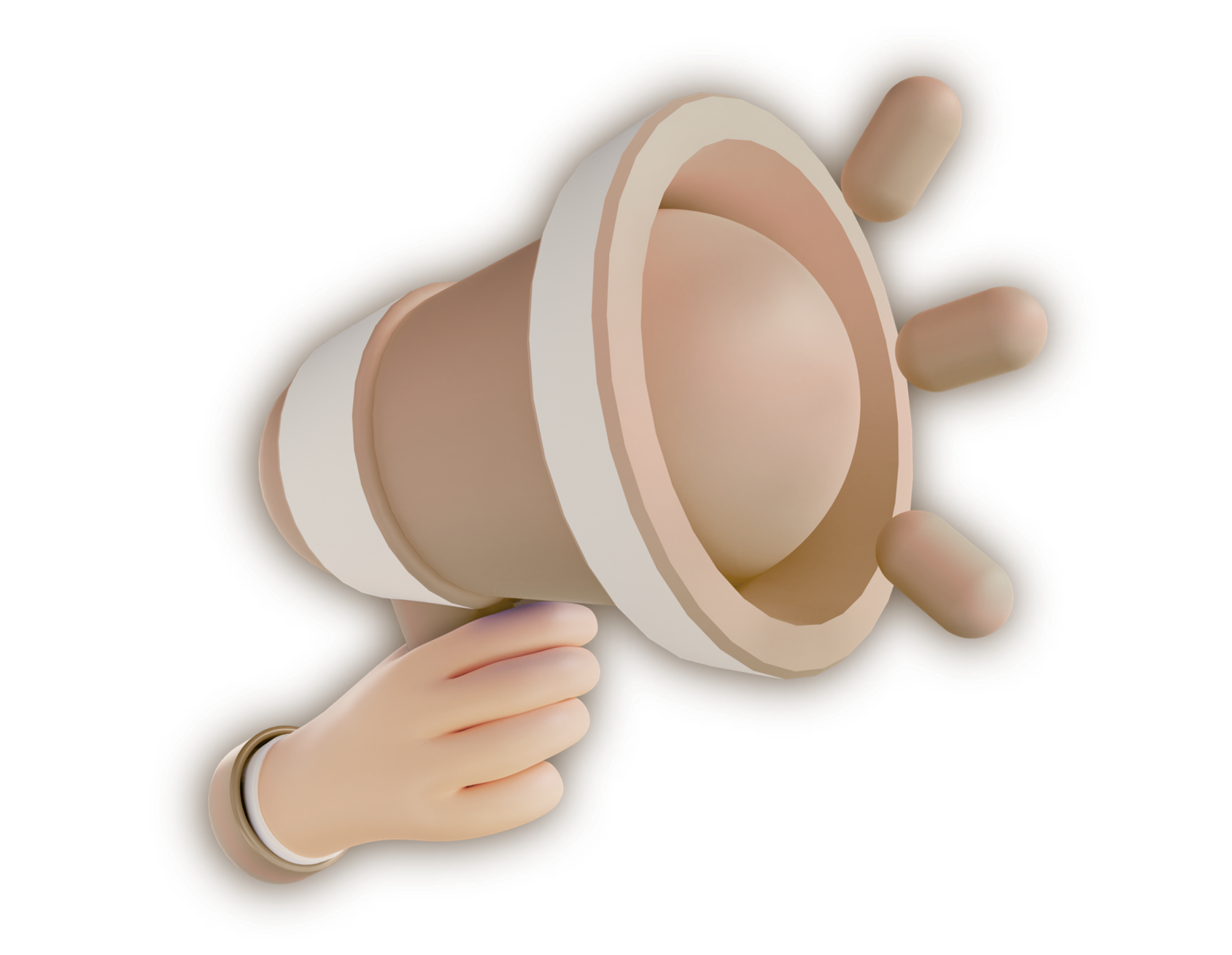 A cartoon hand holding a megaphone with pills or capsules emerging from it.