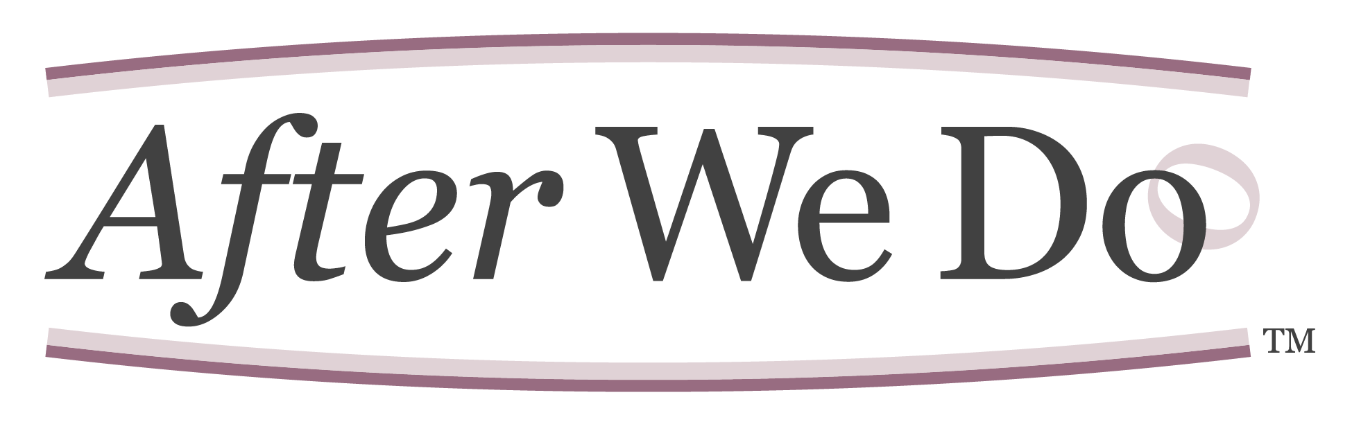 Text with the words 'After We Do' in dark gray font with dark gray and pink rounded parallel lines framing the logo.