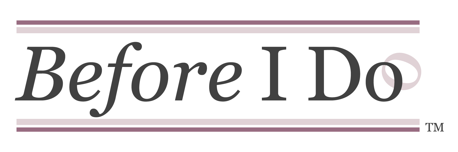 Text with the words 'Before I Do' in dark gray font with dark gray and pink parallel lines framing the logo.