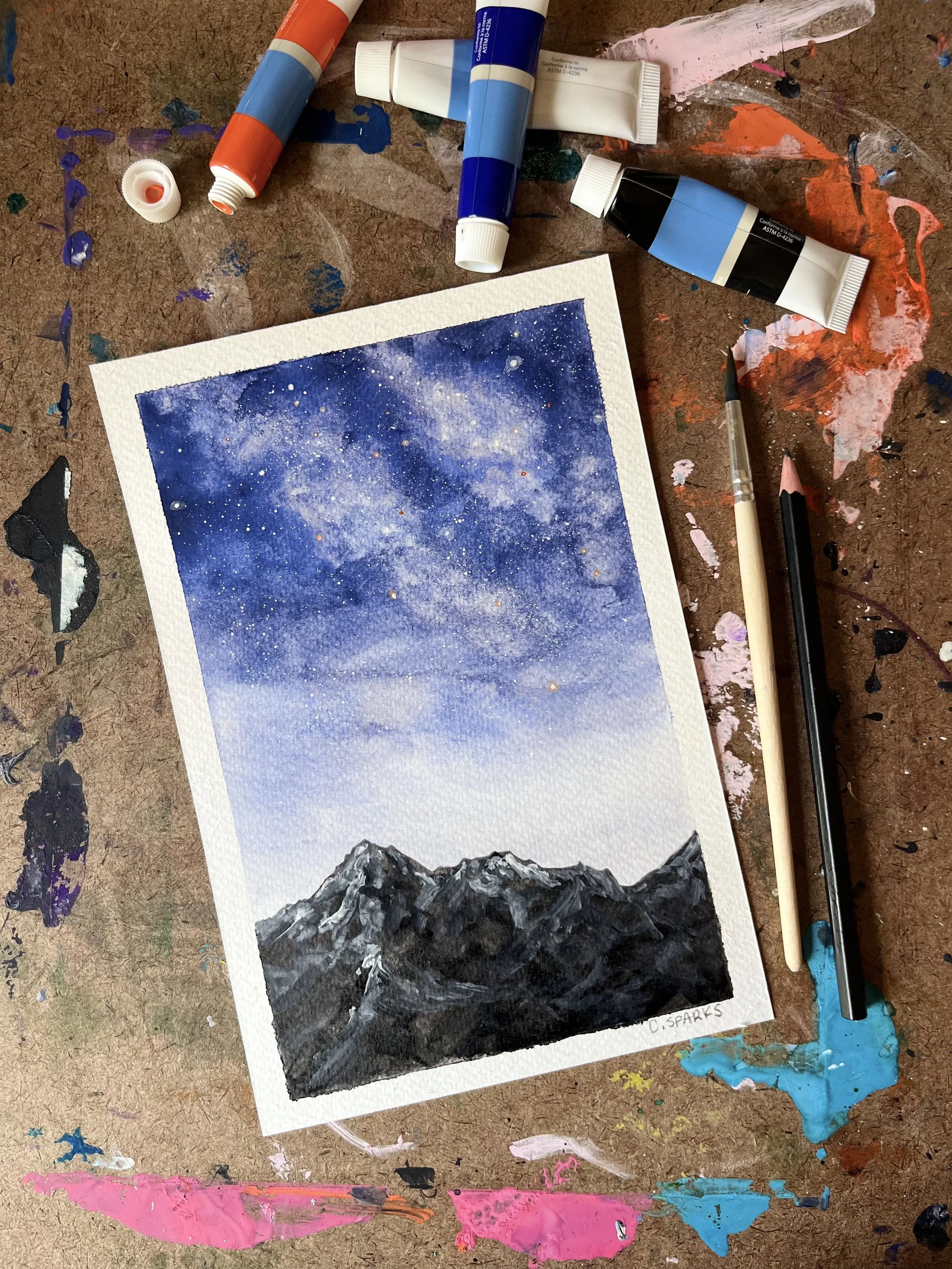 Watercolors: Milky Way Mountains
