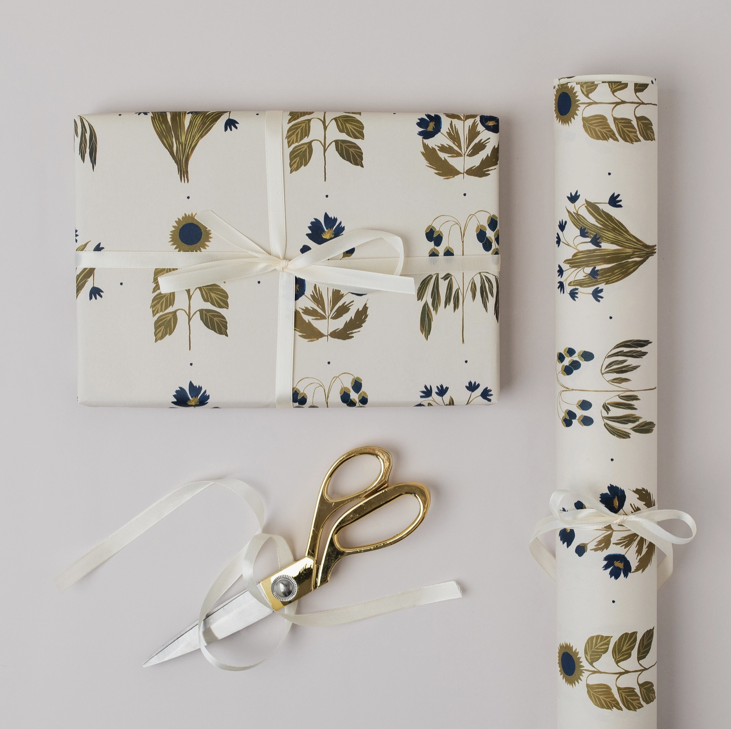 Four Floral Blue Botanical Luxury Gift Wrap Papers