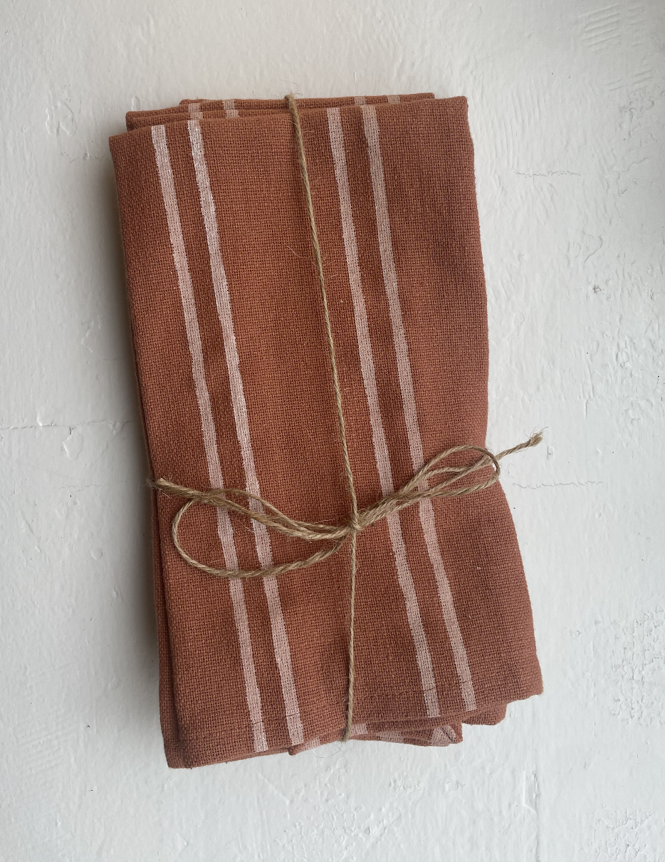 Milun Terracotta and Pink Striped Napkins  -  Set of 4