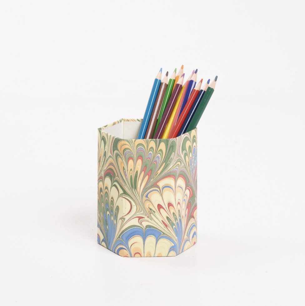 Hand-Marbled Pencil Holder Organizer: Multicolor