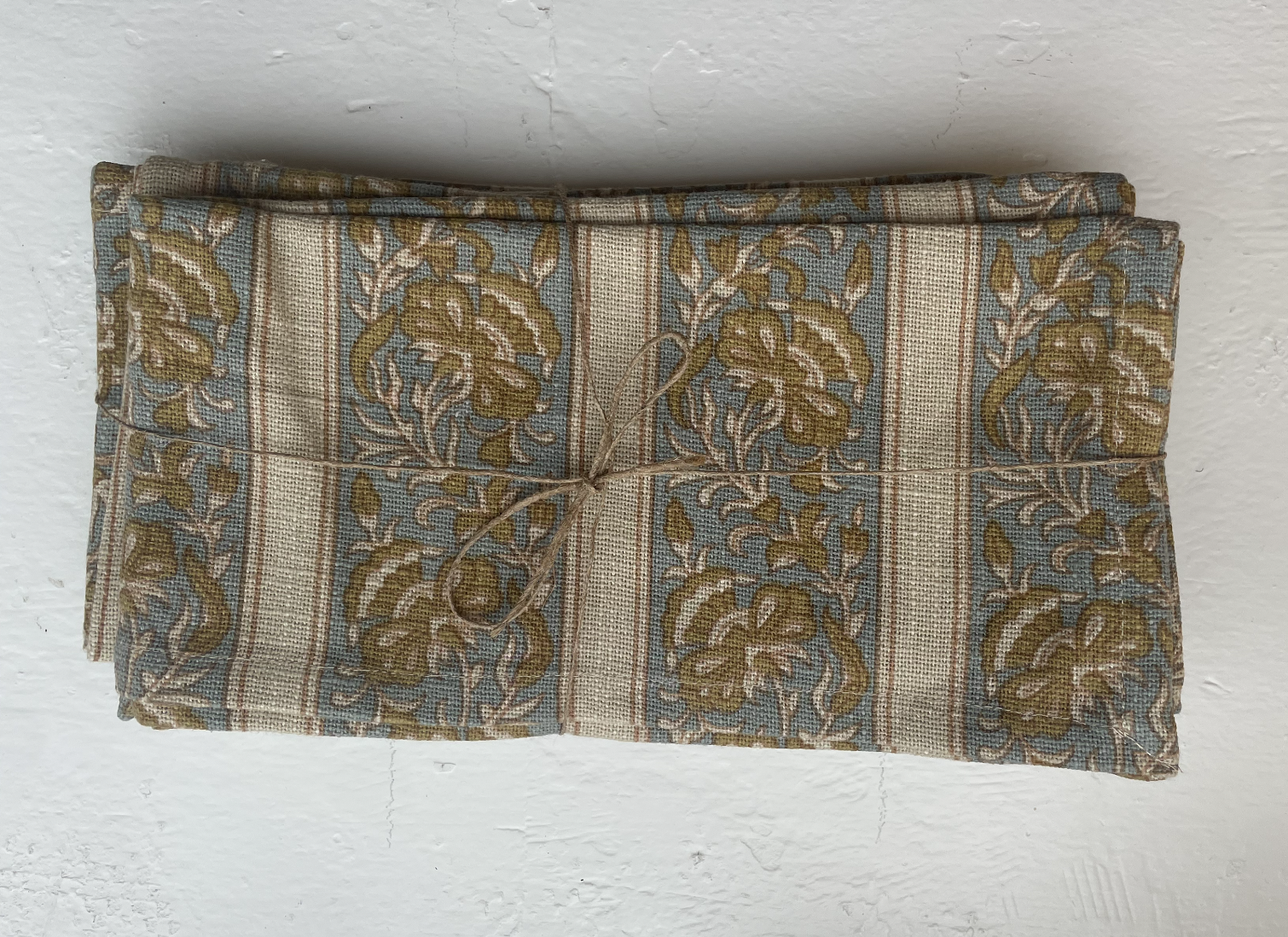 Milun Blue and Yellow Striped/Flower Napkins  -  Set of 4