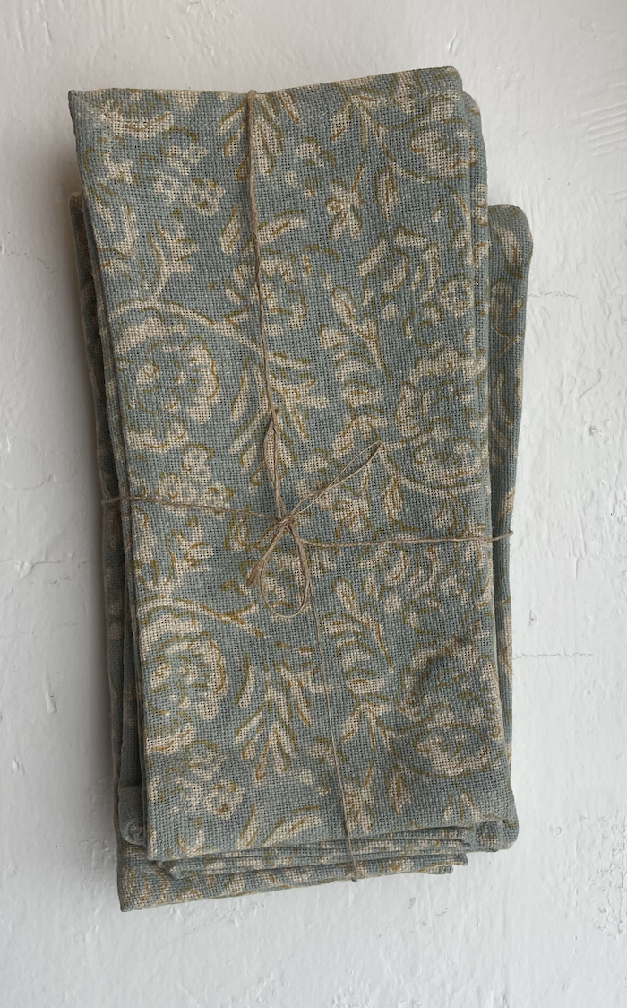 Milun Blue with White and Mustard Flower Napkins  -  Set of 4