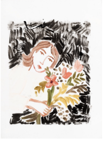 Megan Borah: Girl Holding Bouquet with Black Background