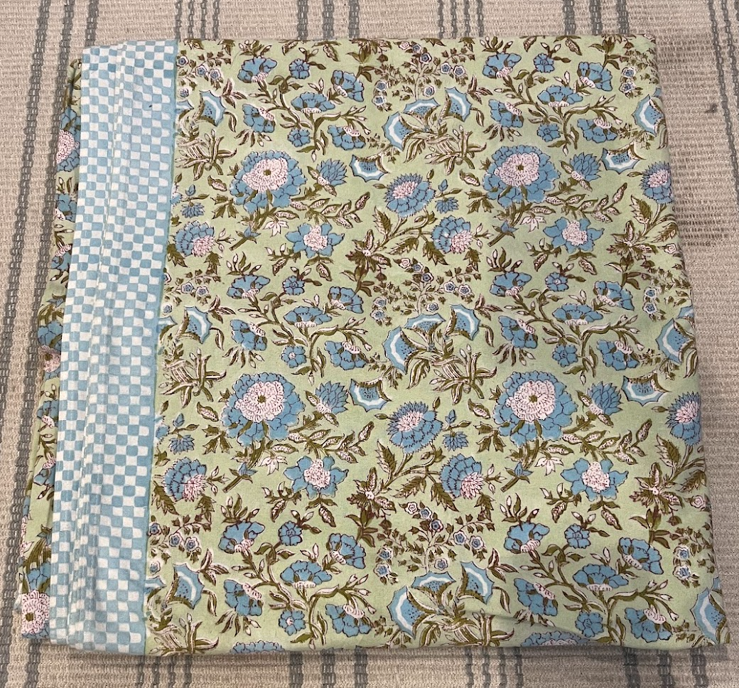 Milun Blue & Green Flowers Table Cloth 74"x150"