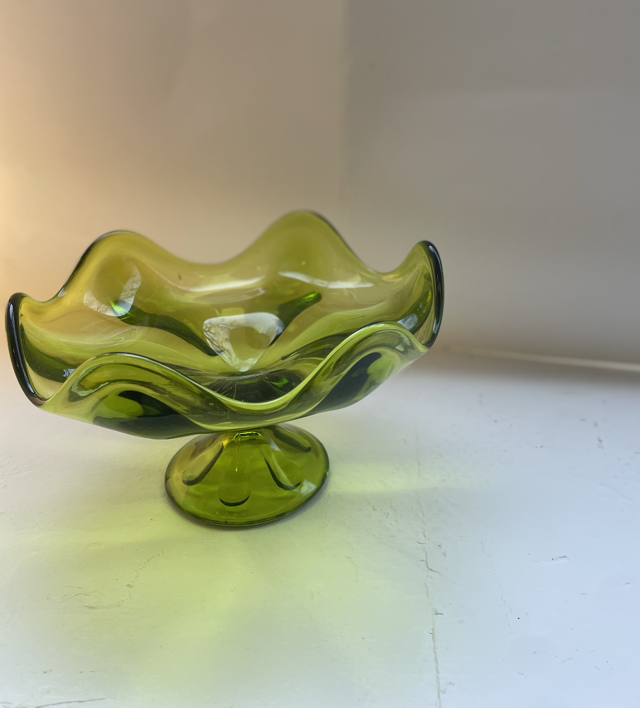 Vintage bottle green glass candy dish