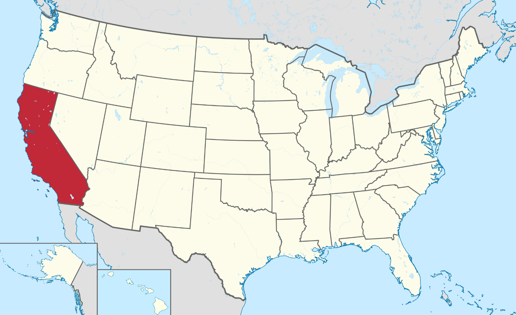 map of the united states showing the location of california