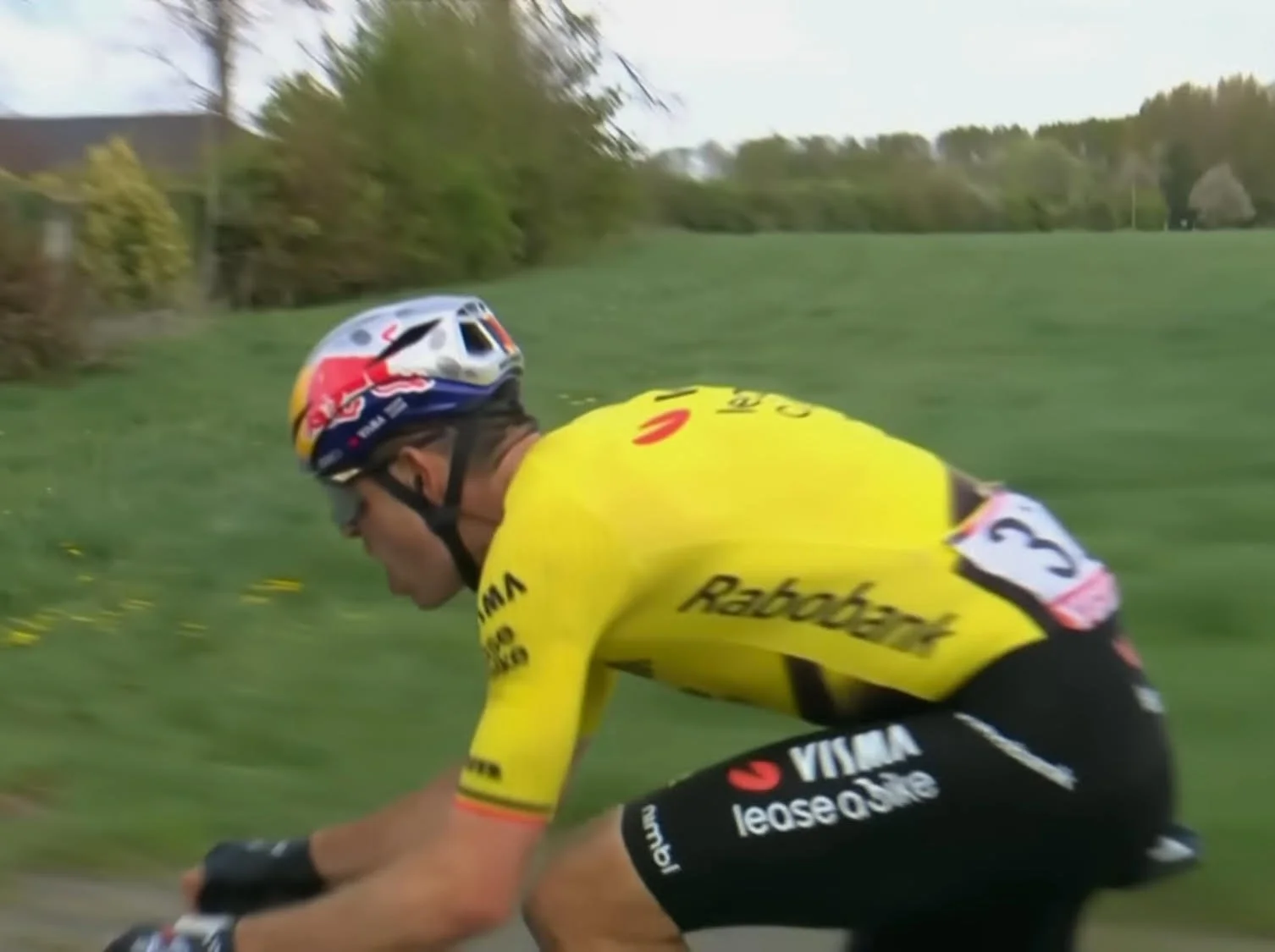 Wout van Aert riding the cobbles at Paris Roubaix 2026