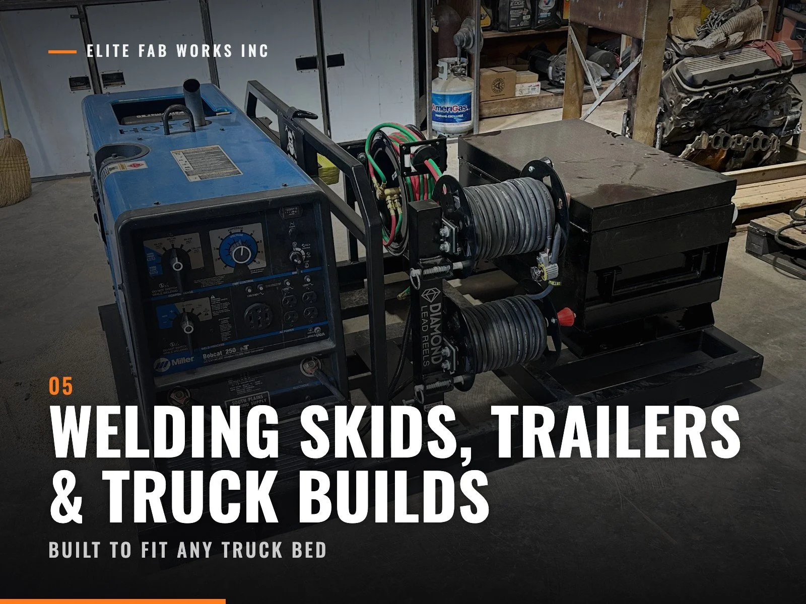 Custom welding skid built by Elite Fab Works for a truck bed