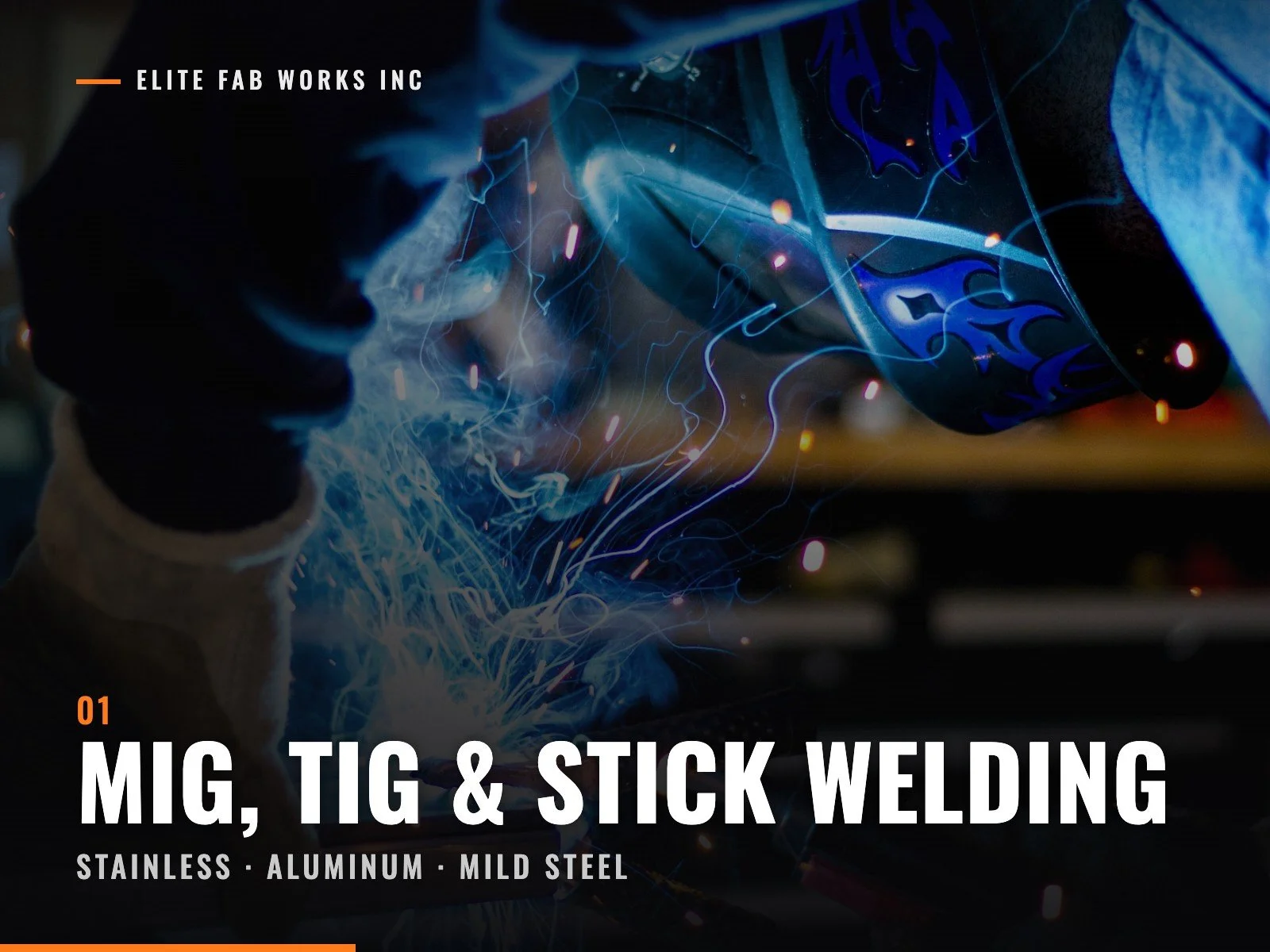 Welder MIG welding steel at Elite Fab Works in Springfield, Oregon