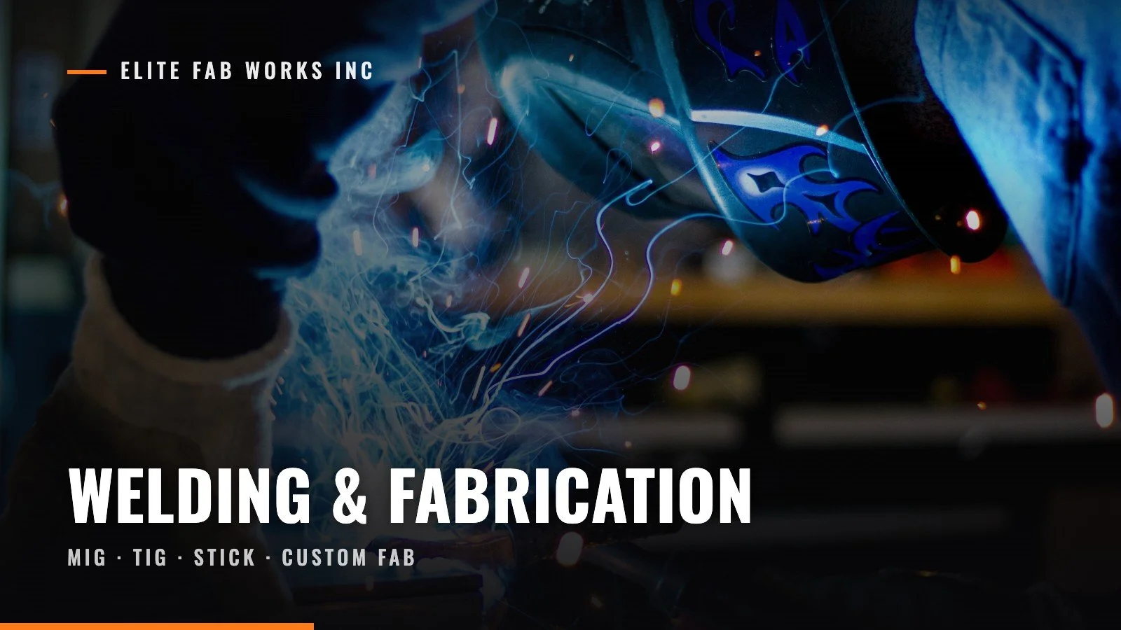 Welder MIG welding steel at Elite Fab Works in Springfield, Oregon