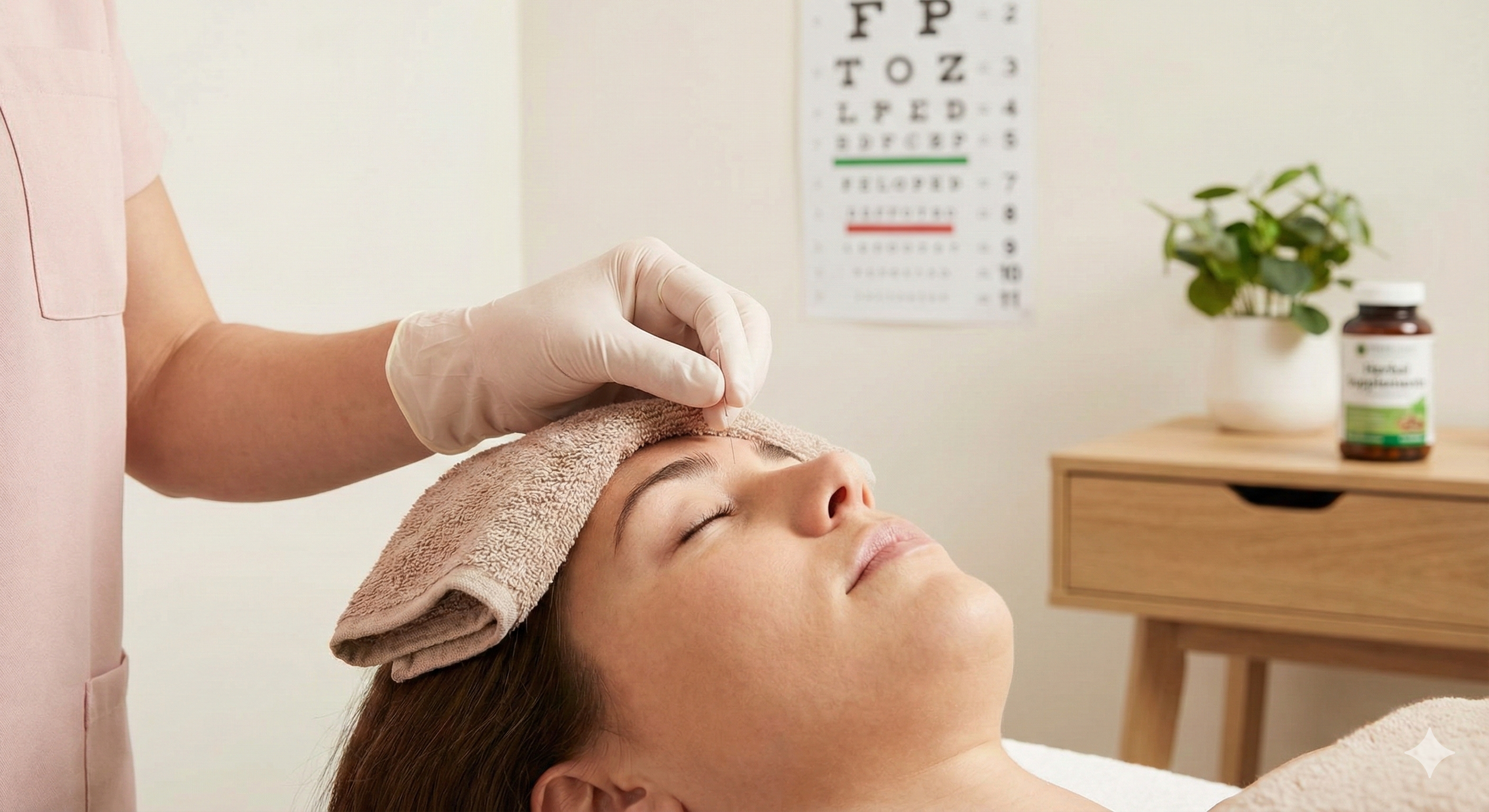 woman has acupuncture treatment for dry eyes