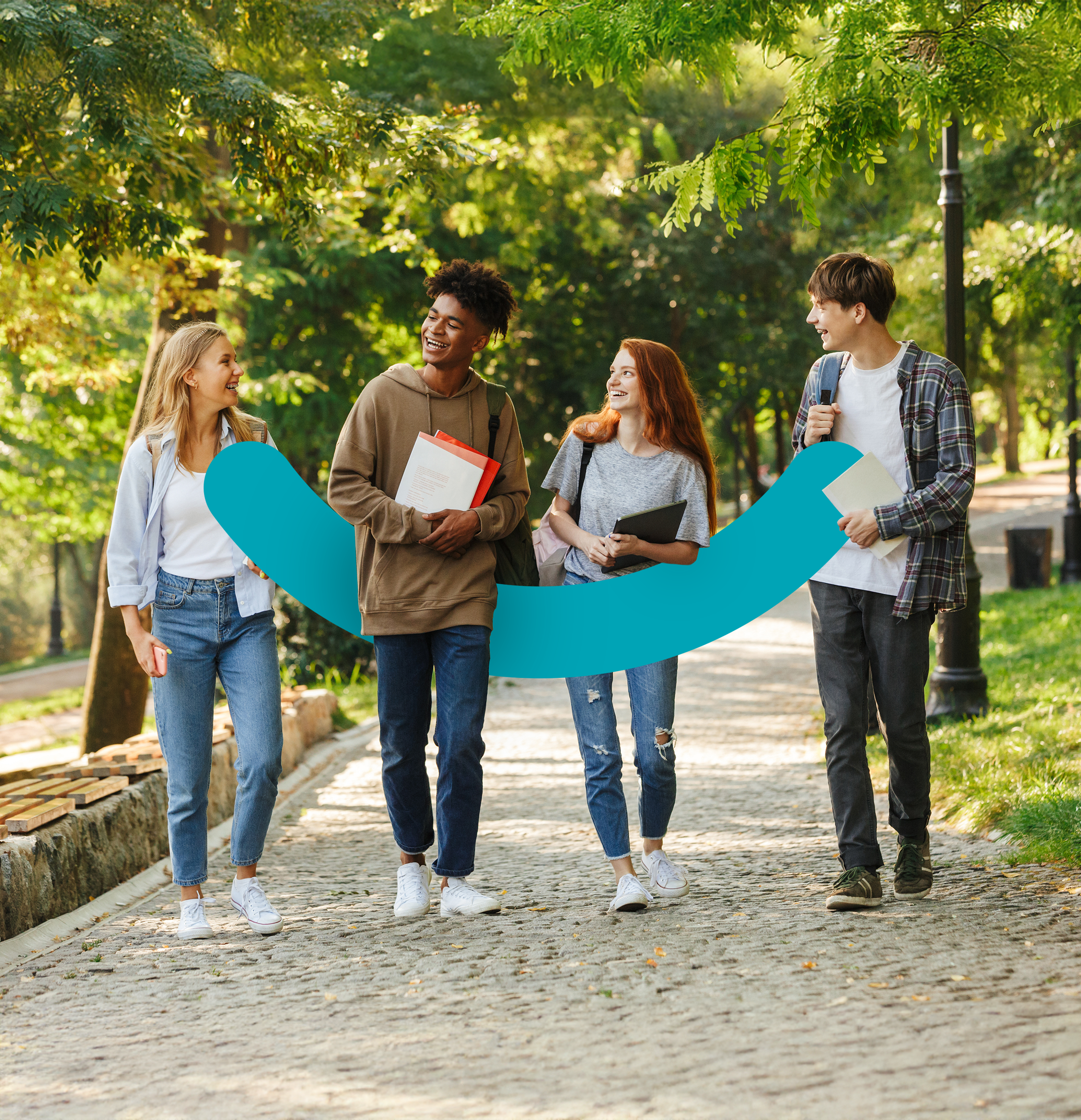 Brand smile icon amongst students in park