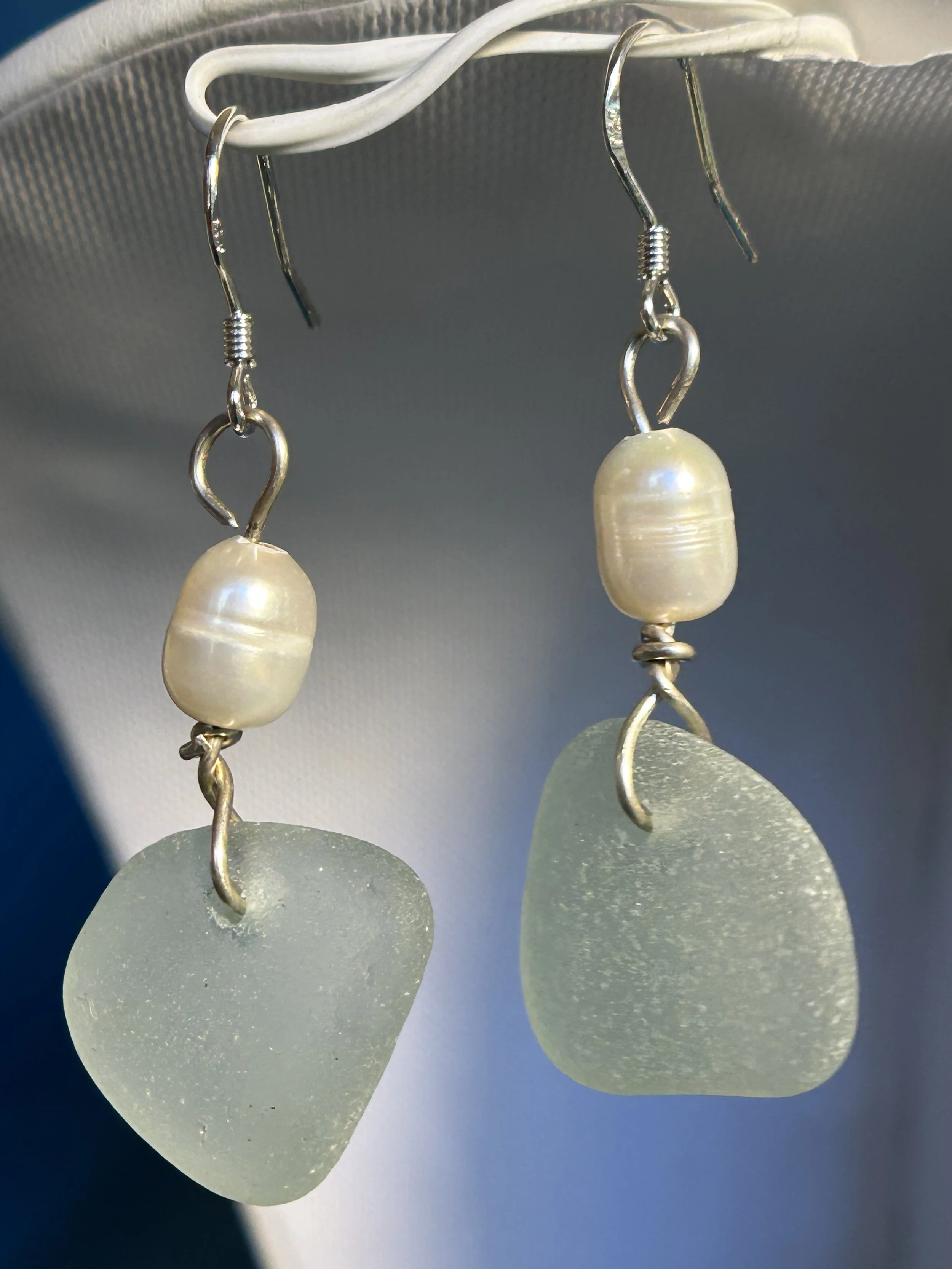 Aqua and pearl earrings