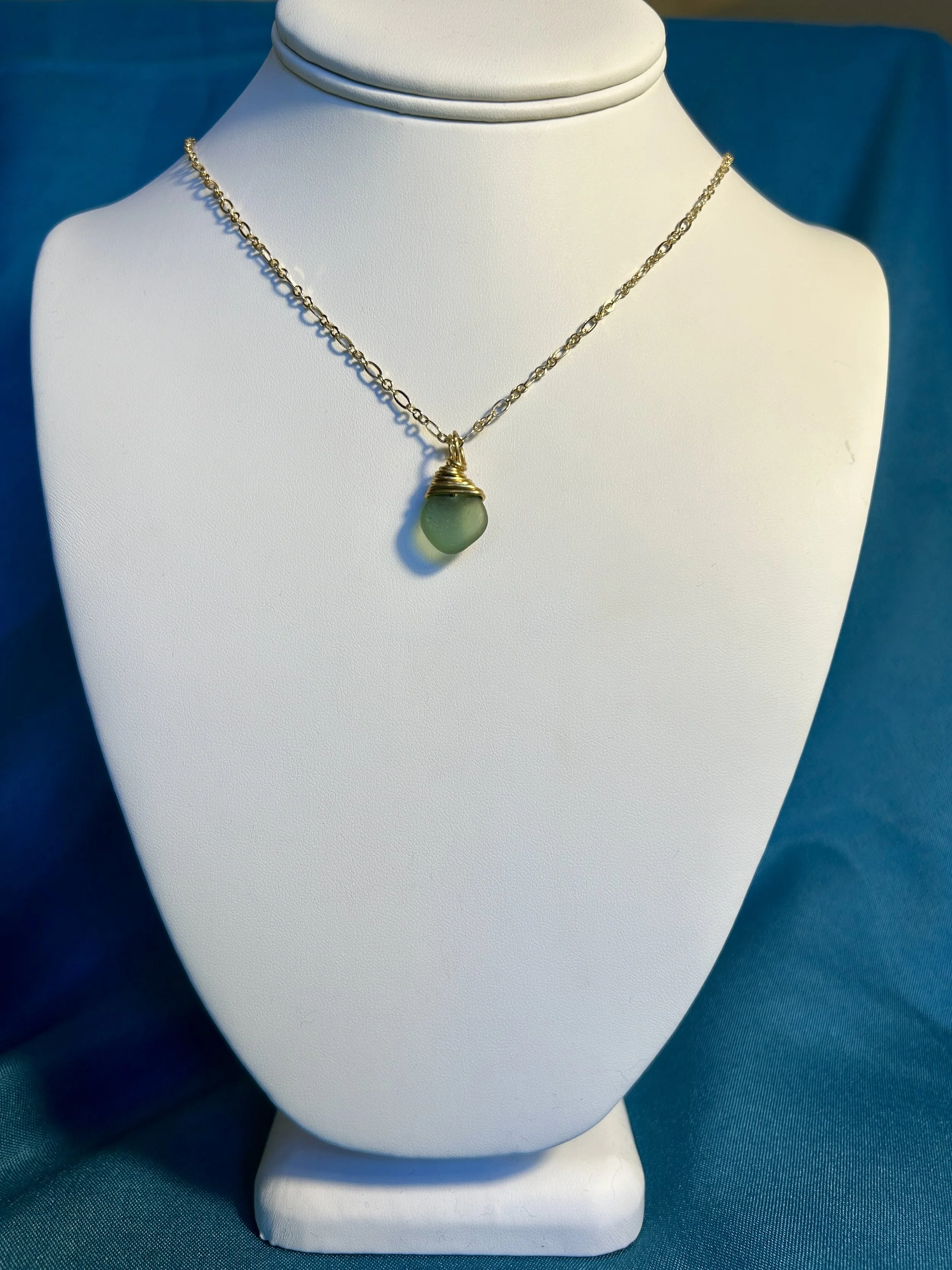 Brass wrapped green pendant 2