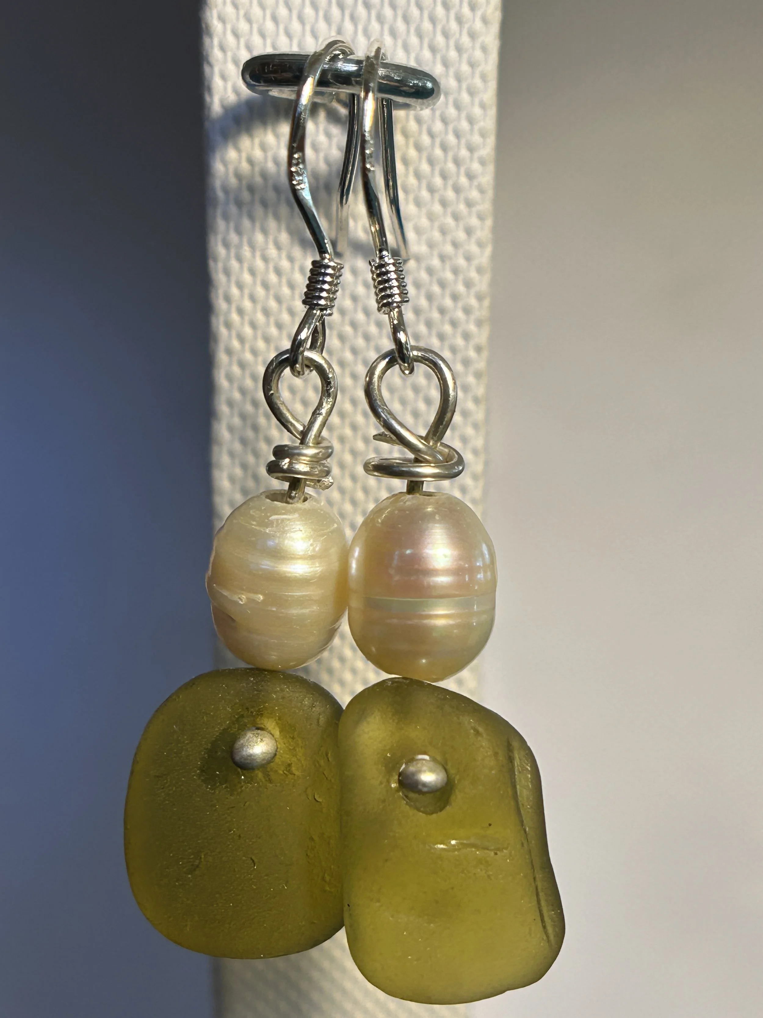 Olive and pearl earrings