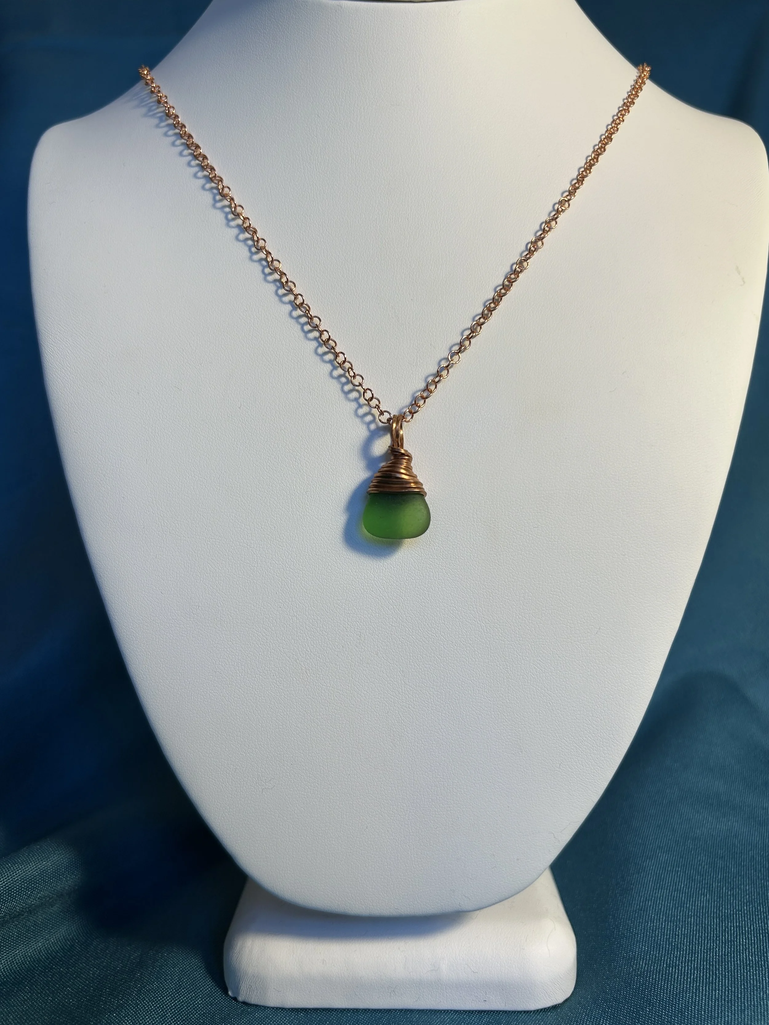 Copper wrapped green pendant