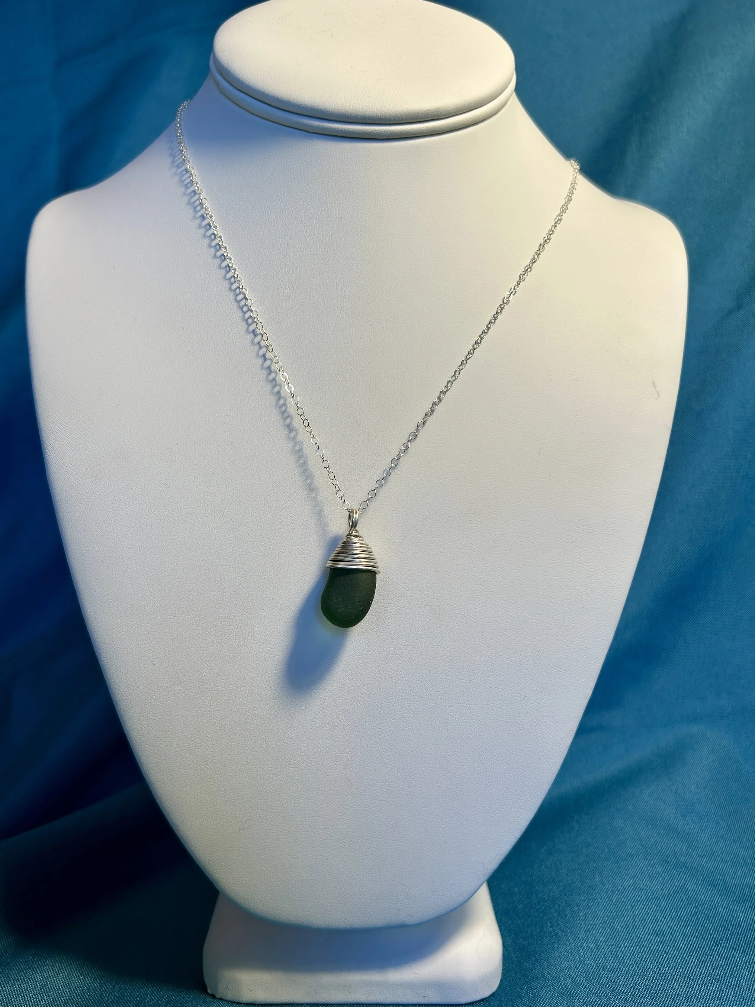 Sterling wrapped green pendant