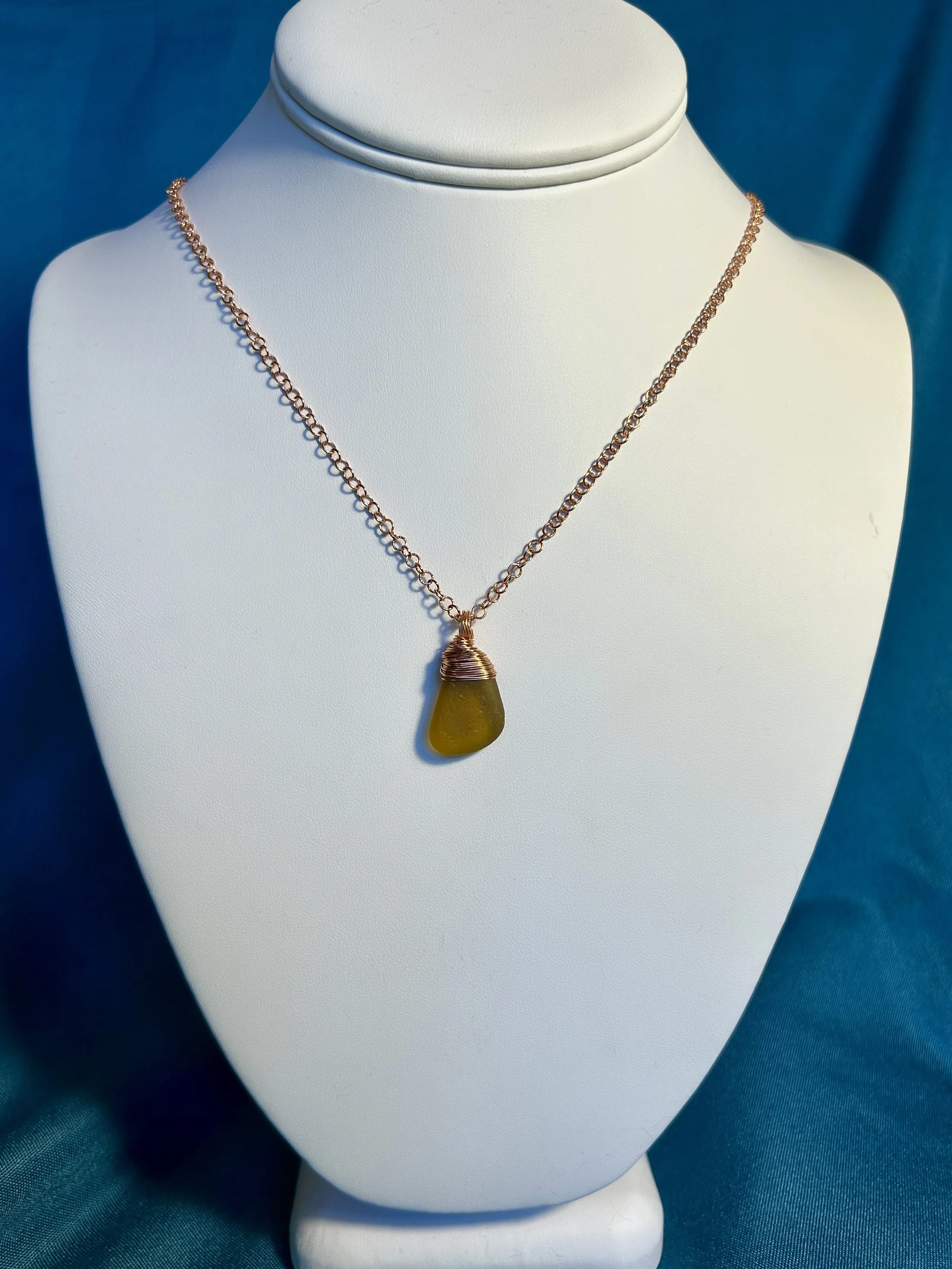 Copper wrapped amber pendant