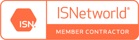 ISNworld Member Contractor logo with an orange hexagon and white text.