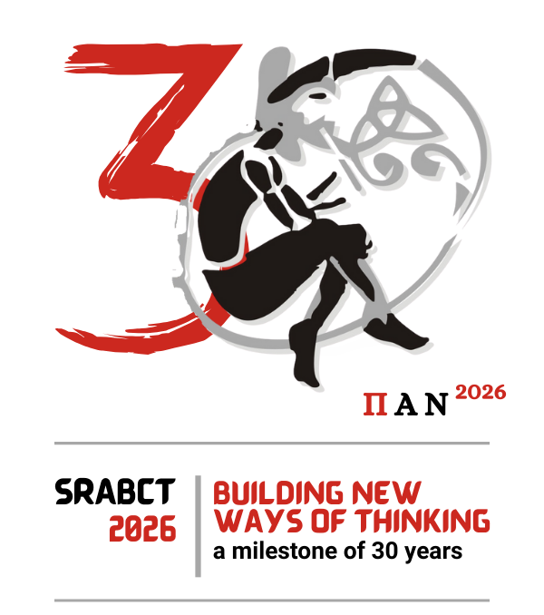 A graphic design for the 2026 Serbian orthopedic association symposium, featuring a stylized figure of a person with crutches inside a circular outline, large red number 3 with a brushstroke effect, and text promoting the event with themes of building new ways of thinking after 30 years.