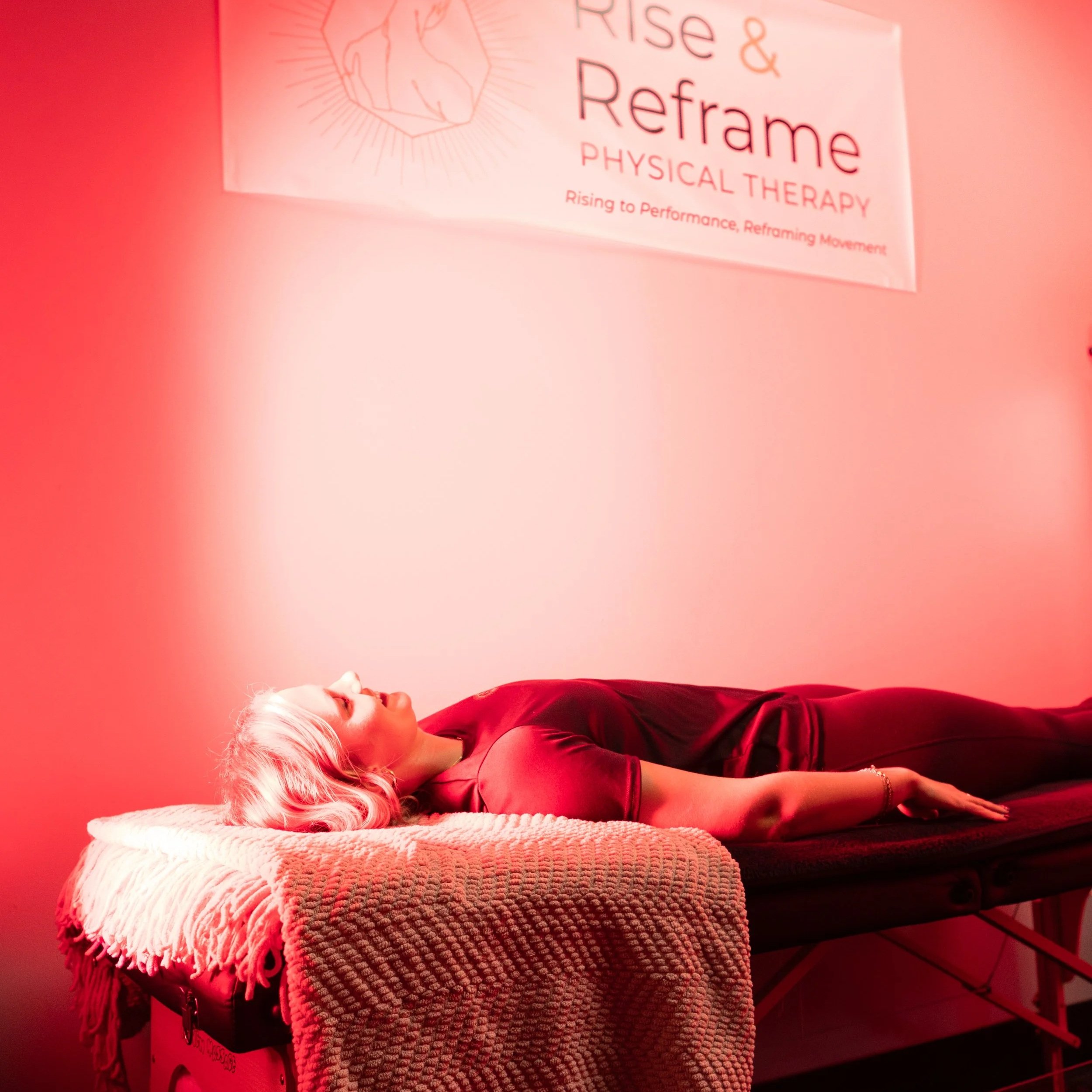 Dr. BettyLou DeYoung at Rise & Reframe Physical Therapy in Temecula, CA using her Revitalization Room for Red Light Therapy and PEMF Therapy.