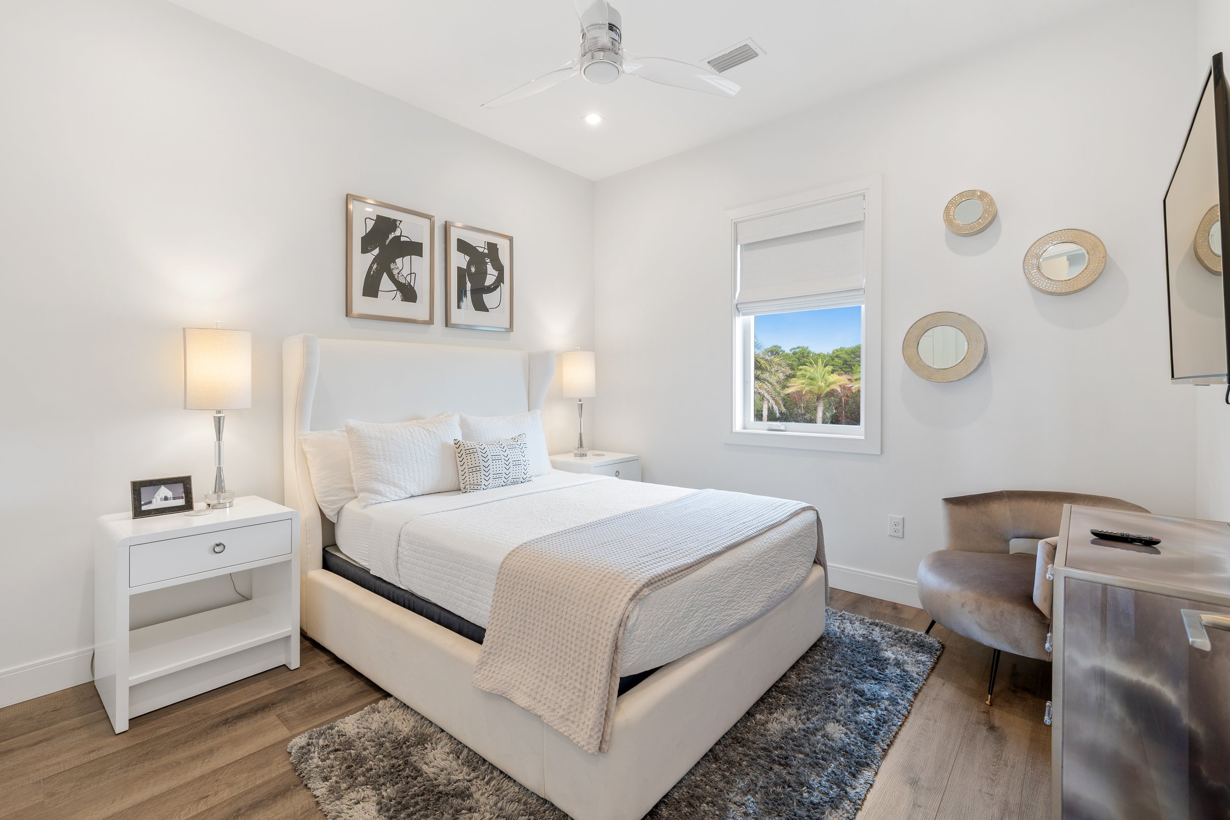 Bedroom with full bed and full bath