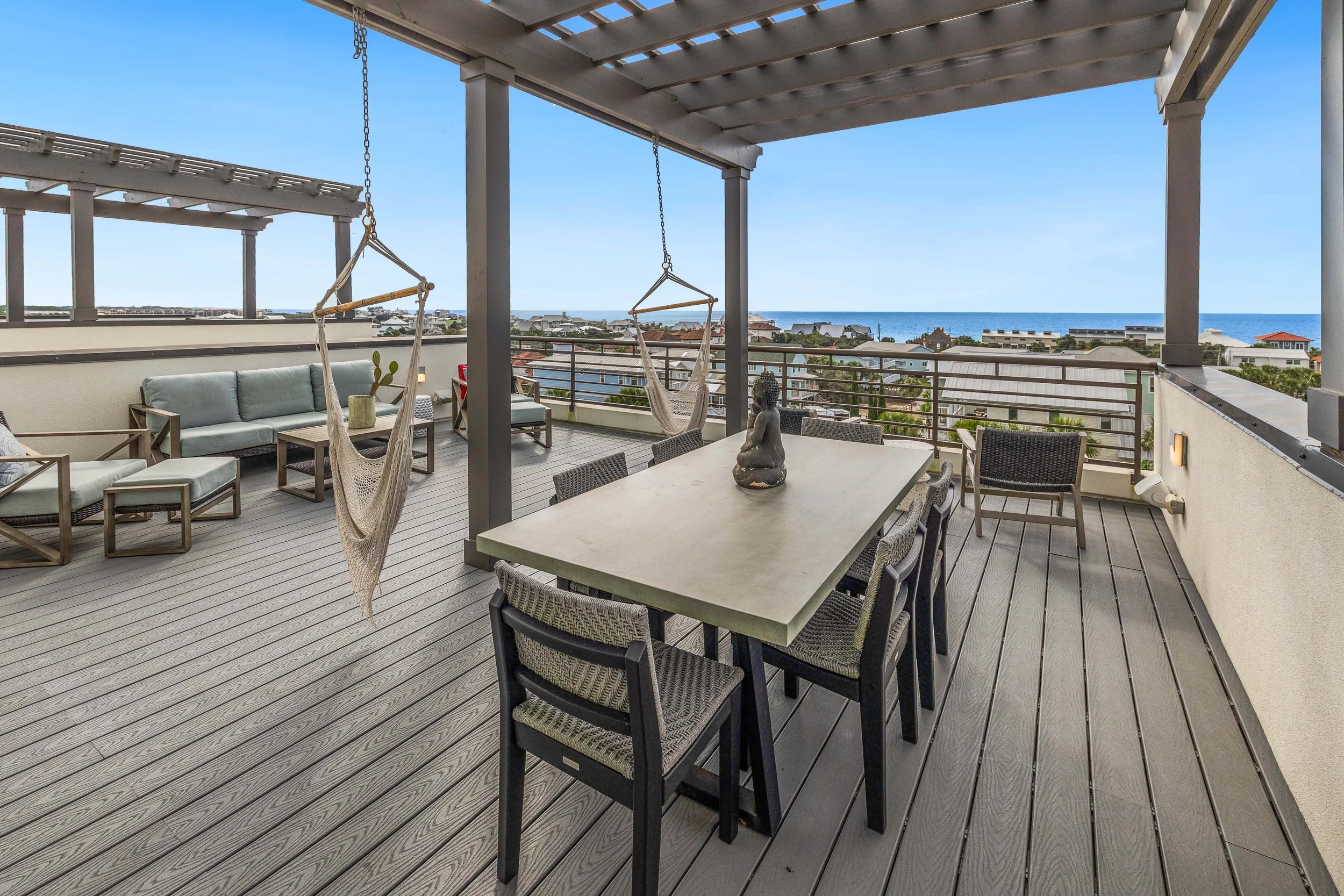 Rooftop dining alfresco with a view of the Gulf