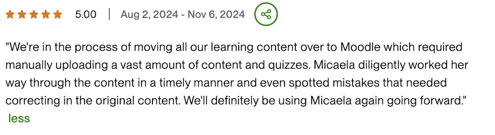 5-star review: moving all learning content and quizzes to Moodle