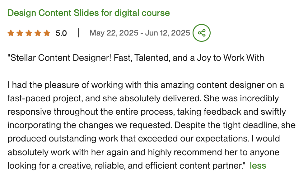 5-star review: Design Content Slides for digital course