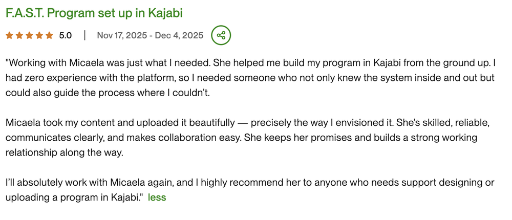 5-star review: F.A.S.T. Program set up in Kajabi