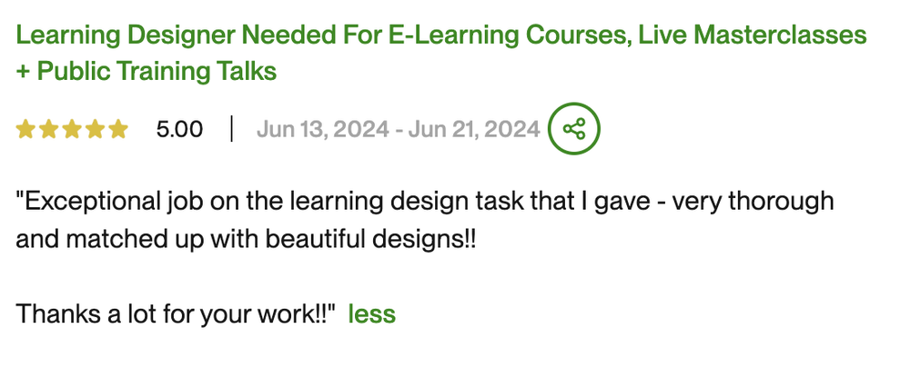 5-star review: Learning Designer for e-learning courses and masterclasses