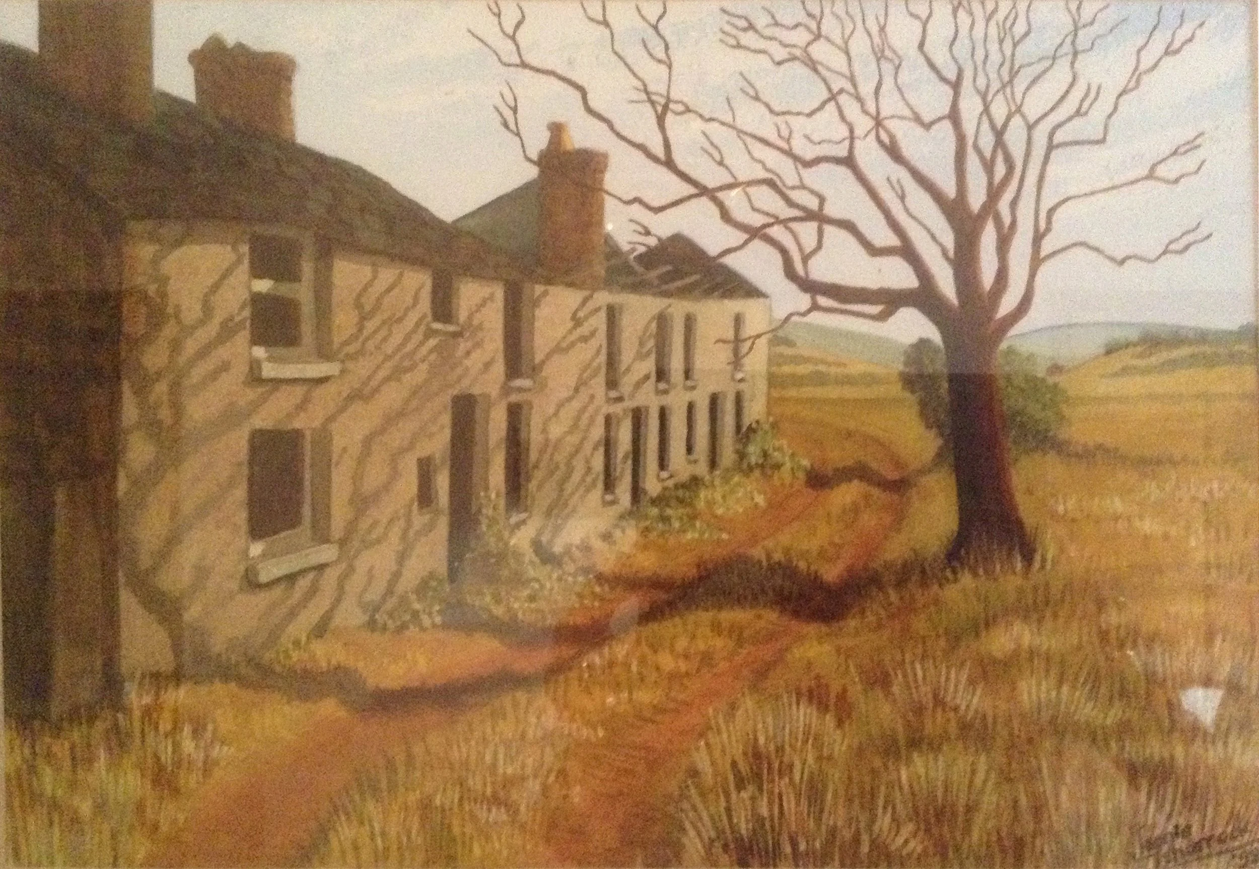 Ruined Cottages near Penwyllt Quarry, South Wales. Watercolour and coloured pencil.